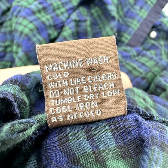 J McLaughlin Shirt Womens Medium Blue Green Plaid Ruffle Trim Crinkle Cotton - Picture 7 of 8